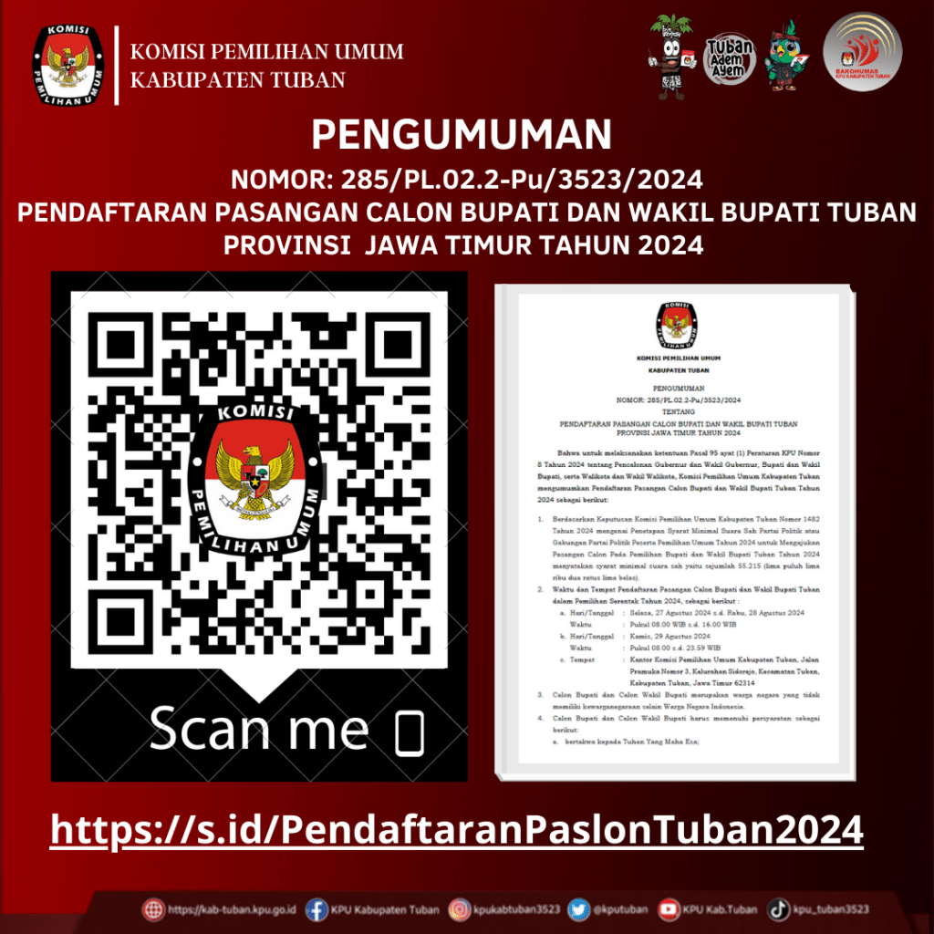 KPU Tuban Umumkan Pendaftaran Calon Bupati dan Wakil Bupati untuk Pilkada Tuban&nbsp;2024